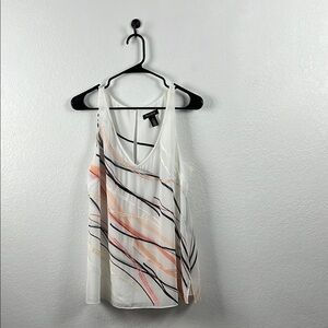 White House Black Market Women’s  V Neck Sleeveless Blouse White Pink Black Sz M